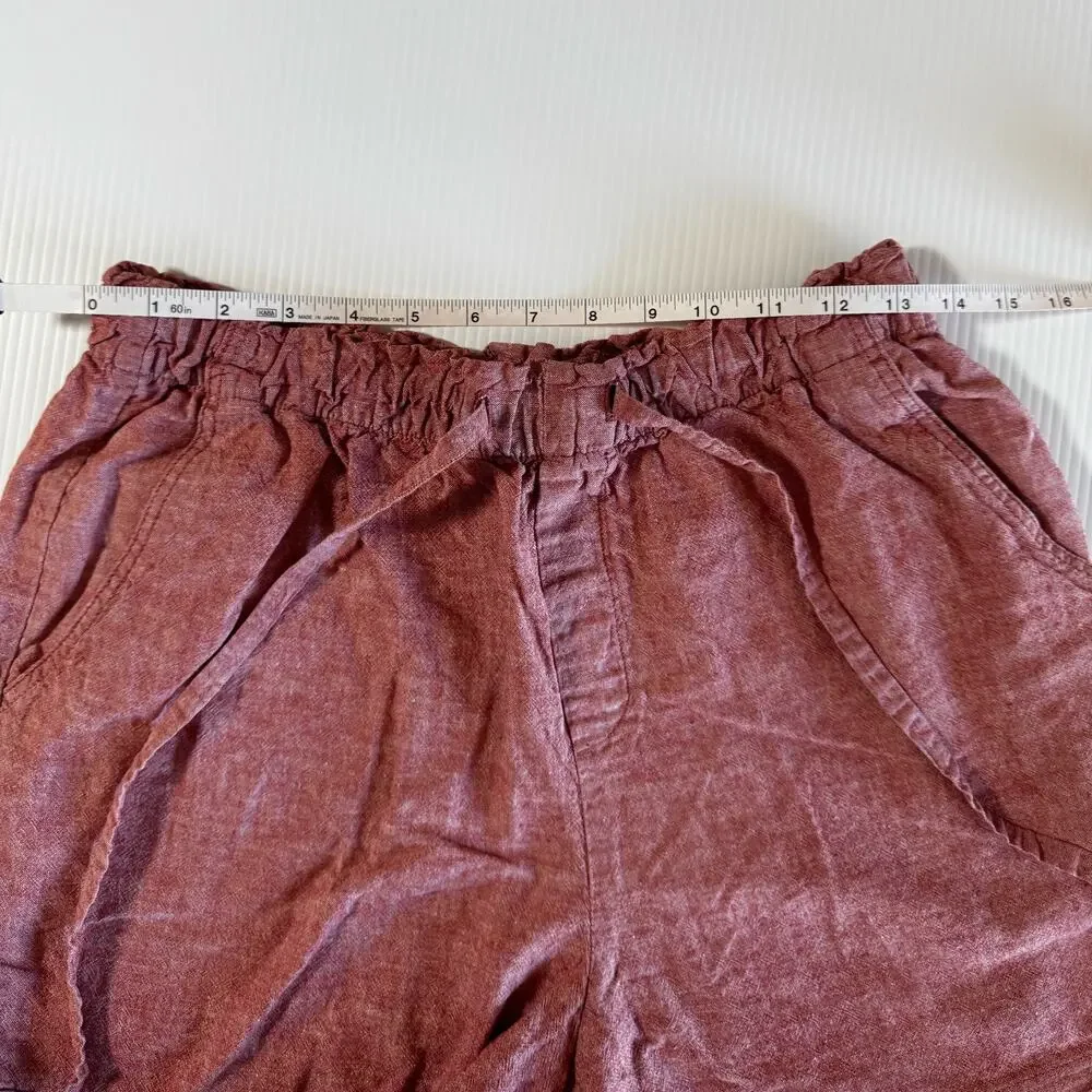 Linen Cotton Shorts Women's Medium Red Chambray Euro Summer Coastal Resort Vacay - Picture 7 of 9